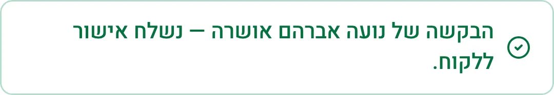 הודעה: הבקשה של נועה אברהם אושרה — נשלח אישור ללקוח